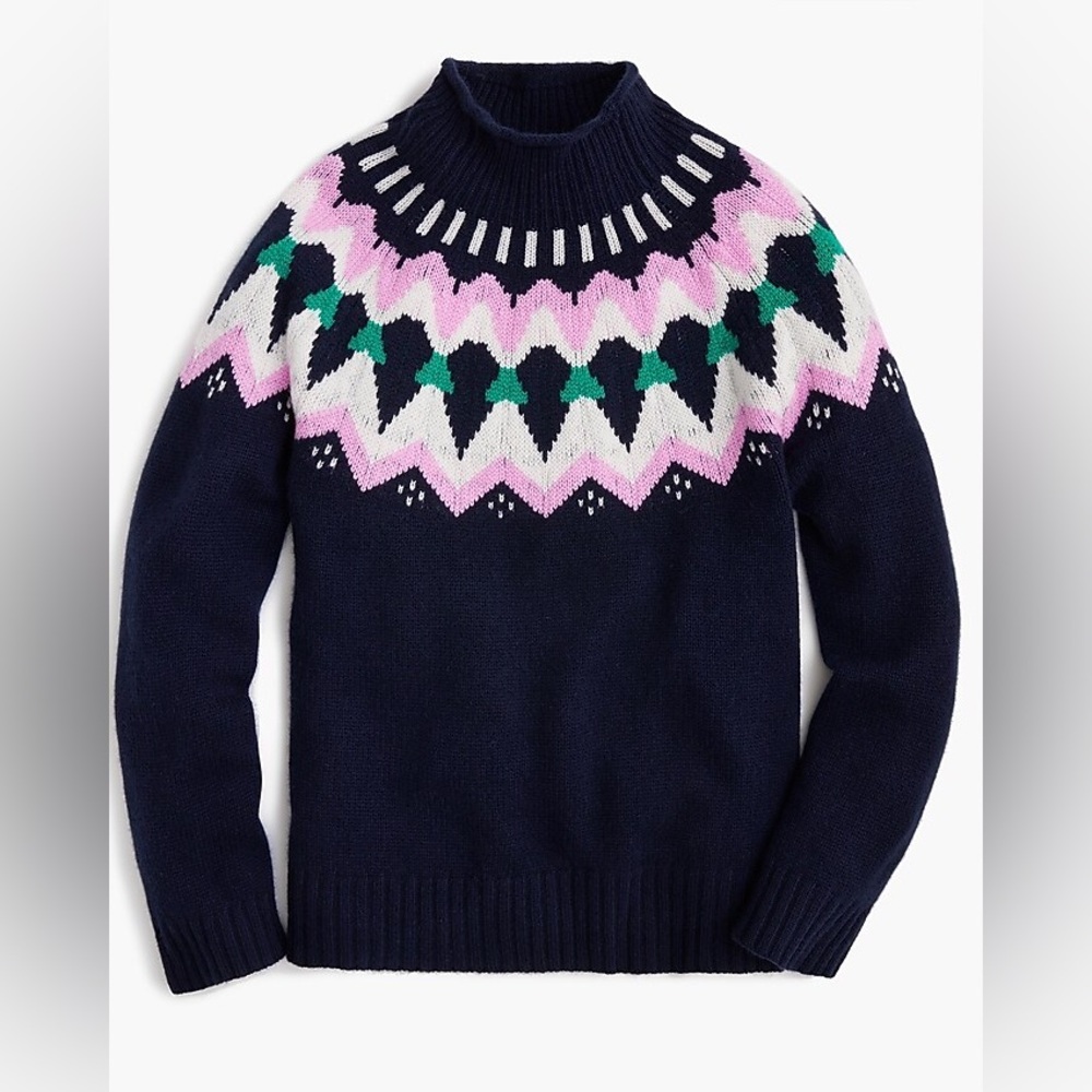 J. Crew 100% Cashmere Navy and Pink Chevron Sweater